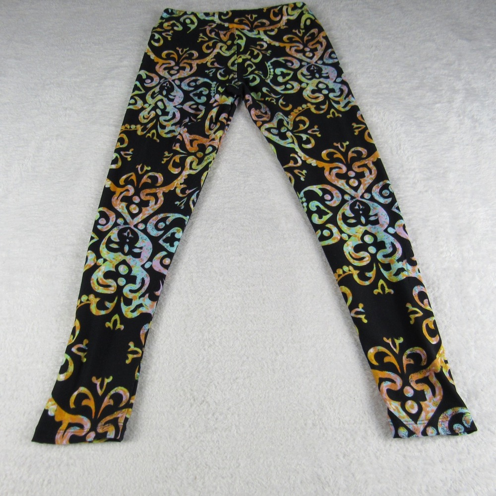 LuLaRoe Leggings Womens One Size Black Soft Multi Damask Scroll Print